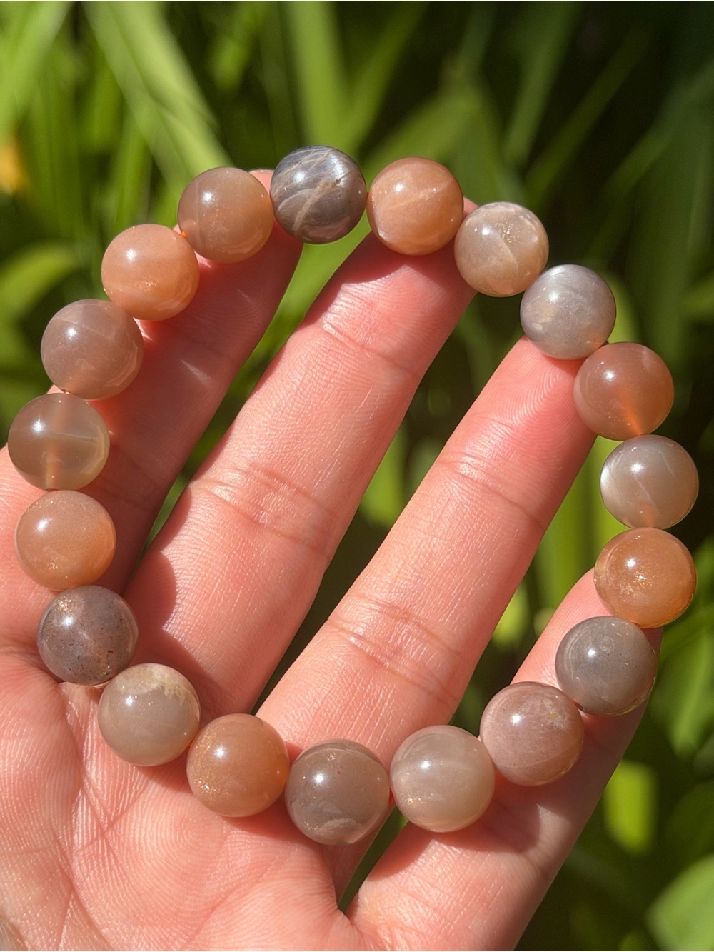 Natural Multi-Tone Agate Bead Bracelet - Peach & Gray Palo